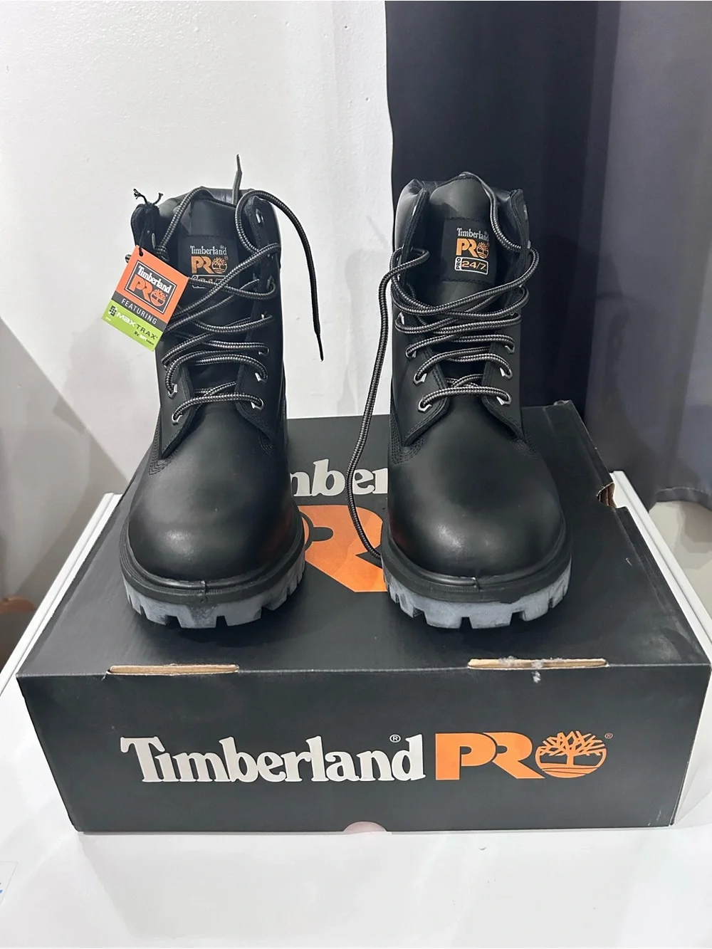 Timberland PRO Black Work Boots with Gray Outsoles